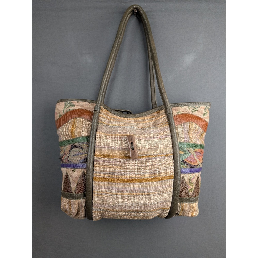 Valerie Barad Mixed Media Tapestry Leather‎ Patchwork Shoulder Bag Tote